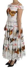 Dolce & Gabbana White Rooster Sheath Midi Cotton Dress -   -  Dolce & Gabbana.