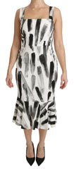 Dolce & Gabbana White Black Printed Sheath Midi Viscose Dress -   -  Dolce & Gabbana.