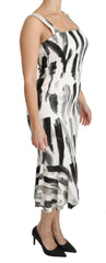 Dolce & Gabbana White Black Printed Sheath Midi Viscose Dress -   -  Dolce & Gabbana.