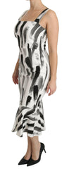 Dolce & Gabbana White Black Printed Sheath Midi Viscose Dress -   -  Dolce & Gabbana.