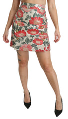 Dolce & Gabbana White Green Red Floral High Waist Mini Skirt -   -  Dolce & Gabbana.