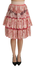 Dolce & Gabbana Pink Lace Layered High Waist Knee Length Skirt -   -  Dolce & Gabbana.