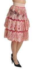 Dolce & Gabbana Pink Lace Layered High Waist Knee Length Skirt -   -  Dolce & Gabbana.