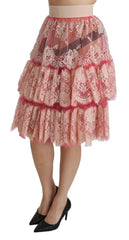 Dolce & Gabbana Pink Lace Layered High Waist Knee Length Skirt -   -  Dolce & Gabbana.