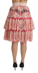 Dolce & Gabbana Pink Lace Layered High Waist Knee Length Skirt -   -  Dolce & Gabbana.