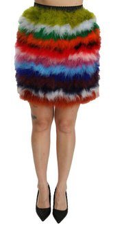 Dolce & Gabbana Red Blue High Waist Mini Feather Skirt -   -  Dolce & Gabbana.