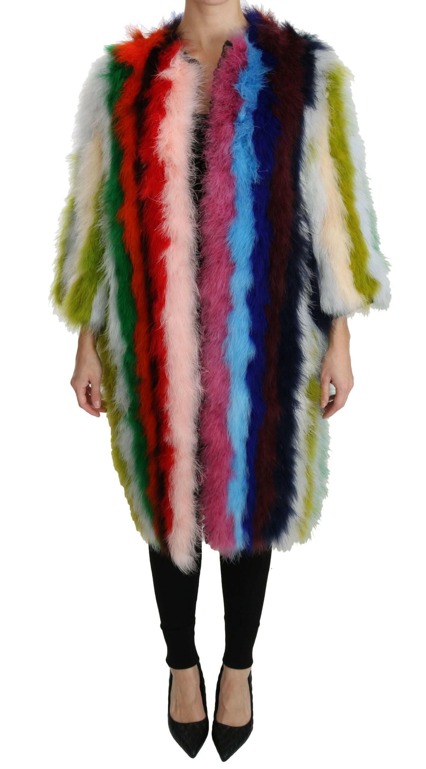 Dolce & Gabbana Multicolor Turkey Feather Cape Fur Coat - - Dolce & Gabbana.
