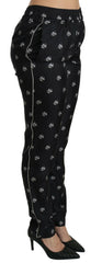 Dolce & Gabbana Black Printed Mid Waist Skinny Silk Pants -   -  Dolce & Gabbana.