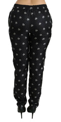 Dolce & Gabbana Black Printed Mid Waist Skinny Silk Pants -   -  Dolce & Gabbana.