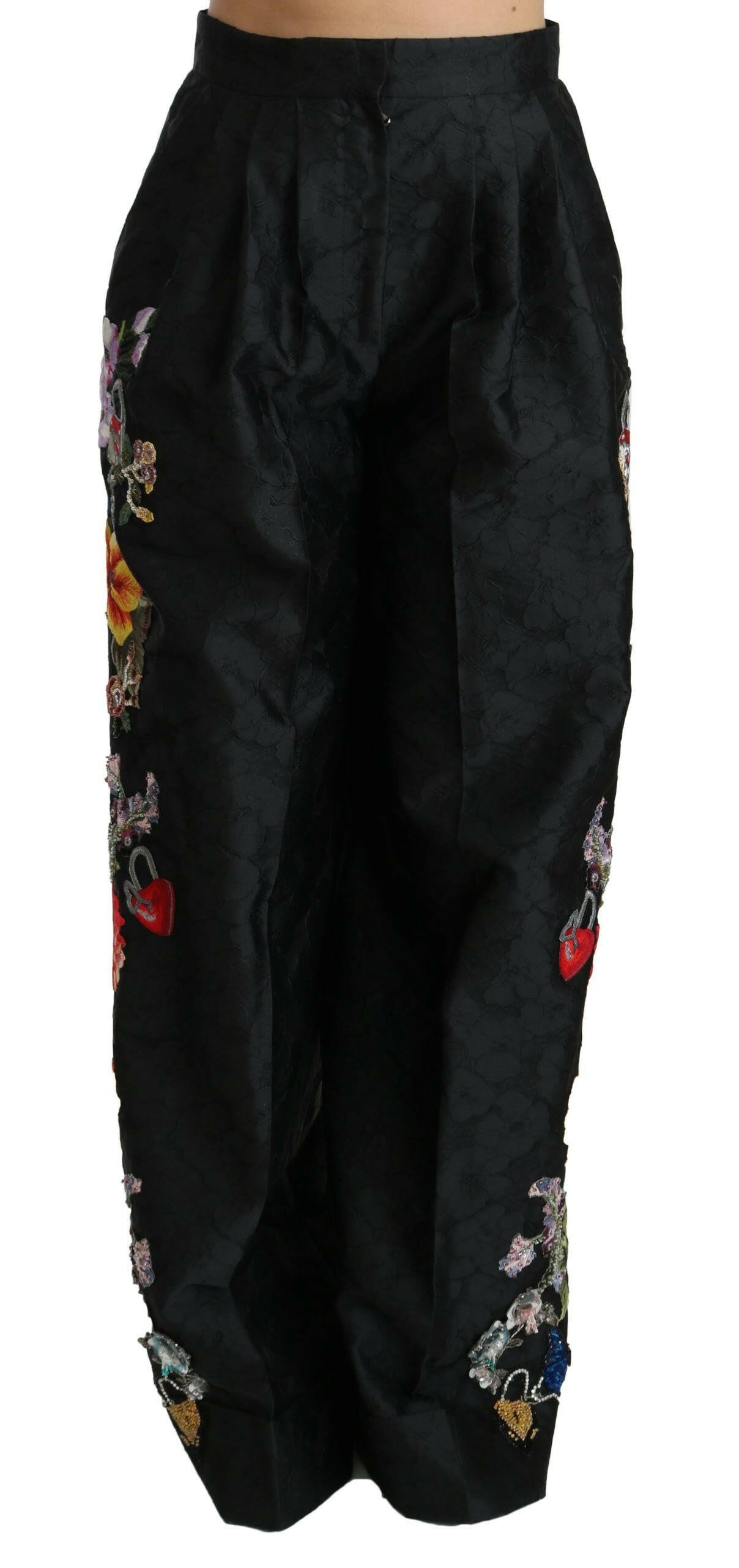 Dolce & Gabbana Black Brocade Floral Sequined Beaded Pants -   -  Dolce & Gabbana.