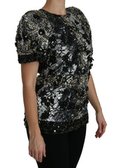 Dolce & Gabbana Black Sequined Crystal Embellished Top Blouse -   -  Dolce & Gabbana.