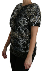 Dolce & Gabbana Black Sequined Crystal Embellished Top Blouse -   -  Dolce & Gabbana.