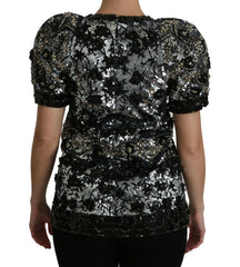 Dolce & Gabbana Black Sequined Crystal Embellished Top Blouse -   -  Dolce & Gabbana.
