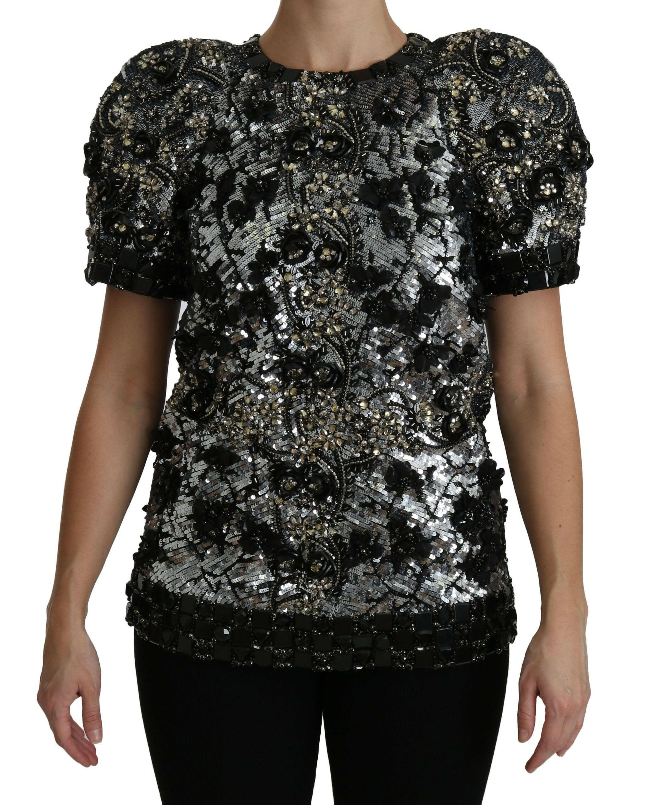 Dolce & Gabbana Black Sequined Crystal Embellished Top Blouse -   -  Dolce & Gabbana.