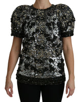 Dolce & Gabbana Black Sequined Crystal Embellished Top Blouse -   -  Dolce & Gabbana.