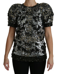 Dolce & Gabbana Black Sequined Crystal Embellished Top Blouse -   -  Dolce & Gabbana.