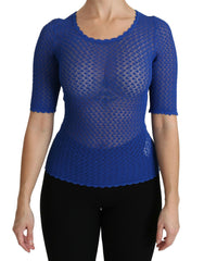 Dolce & Gabbana Blue See Through Round Neck Top Viscose Blouse -   -  Dolce & Gabbana.