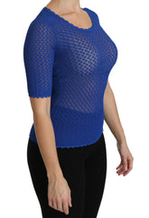 Dolce & Gabbana Blue See Through Round Neck Top Viscose Blouse -   -  Dolce & Gabbana.