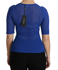 Dolce & Gabbana Blue See Through Round Neck Top Viscose Blouse -   -  Dolce & Gabbana.