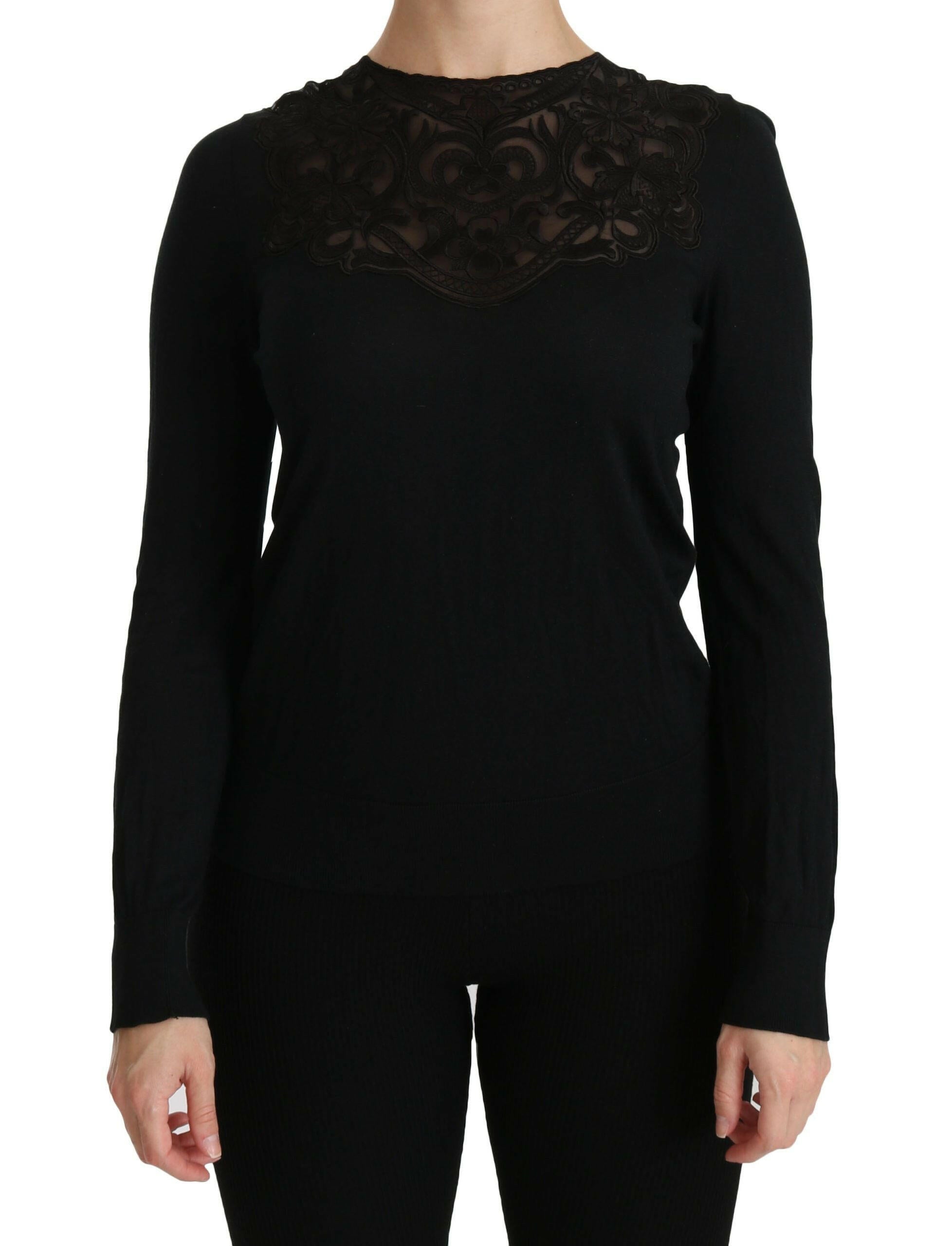 Dolce & Gabbana Black Silk Lace Crew Neck Long Sleeve Blouse -   -  Dolce & Gabbana.