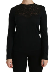 Dolce & Gabbana Black Silk Lace Crew Neck Long Sleeve Blouse -   -  Dolce & Gabbana.