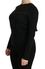 Dolce & Gabbana Black Silk Lace Crew Neck Long Sleeve Blouse -   -  Dolce & Gabbana.