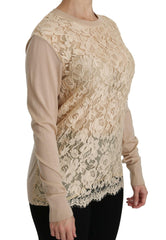 Dolce & Gabbana Beige Lace Long Sleeve Top Cashmere Blouse -   -  Dolce & Gabbana.