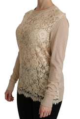 Dolce & Gabbana Beige Lace Long Sleeve Top Cashmere Blouse -   -  Dolce & Gabbana.