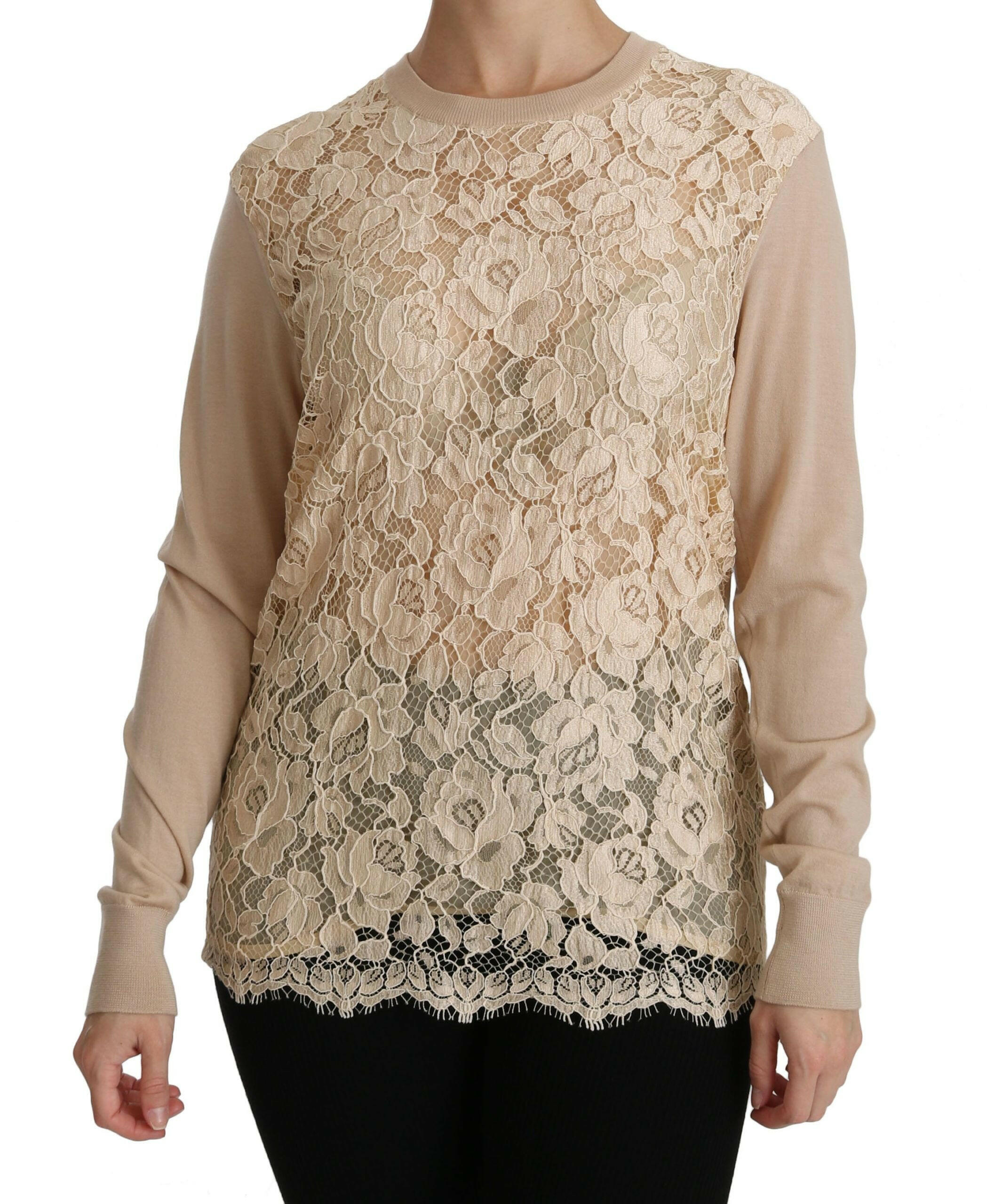 Dolce & Gabbana Beige Lace Long Sleeve Top Cashmere Blouse -   -  Dolce & Gabbana.