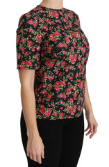 Dolce & Gabbana Black Floral Roses Short Sleeve Top Blouse -   -  Dolce & Gabbana.