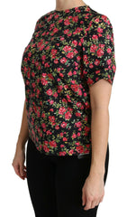 Dolce & Gabbana Black Floral Roses Short Sleeve Top Blouse -   -  Dolce & Gabbana.