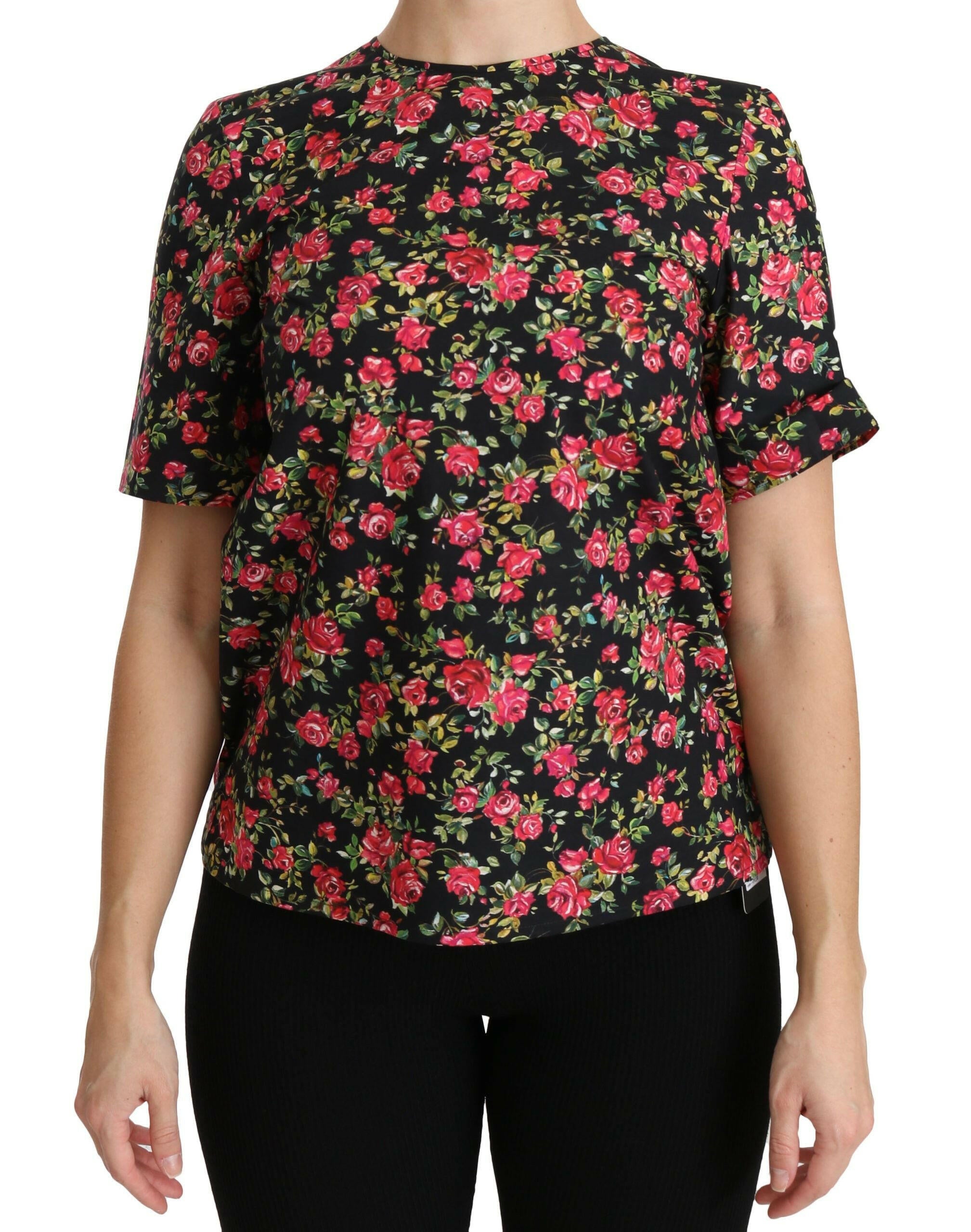 Dolce & Gabbana Black Floral Roses Short Sleeve Top Blouse -   -  Dolce & Gabbana.