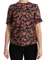 Dolce & Gabbana Black Floral Roses Short Sleeve Top Blouse -   -  Dolce & Gabbana.