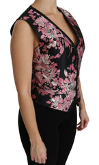 Dolce & Gabbana Black Pink Floral Waistcoat Vest Blouse Top -   -  Dolce & Gabbana.