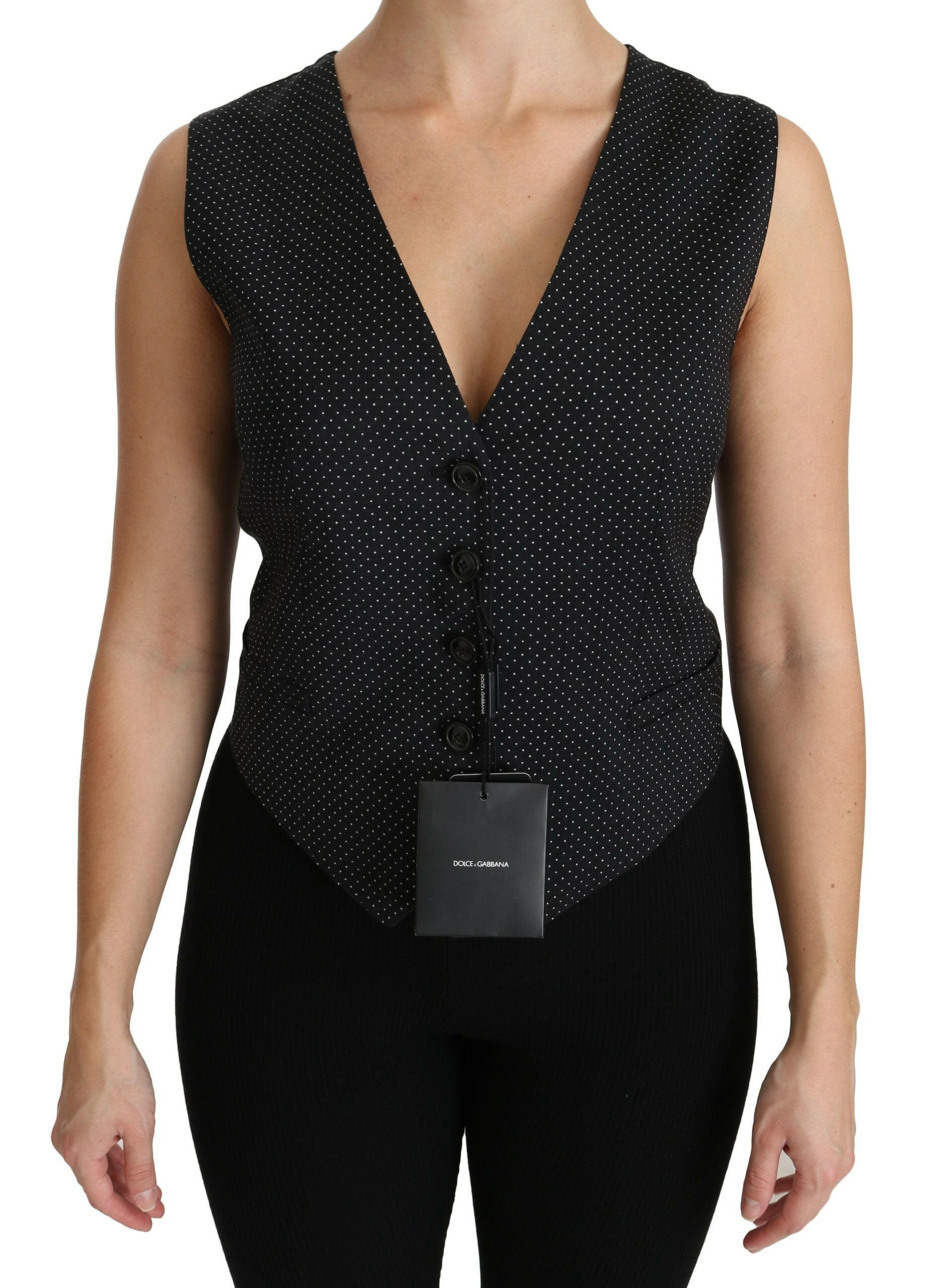 Dolce & Gabbana Black Dotted Waistcoat Vest Blouse Top -   -  Dolce & Gabbana.