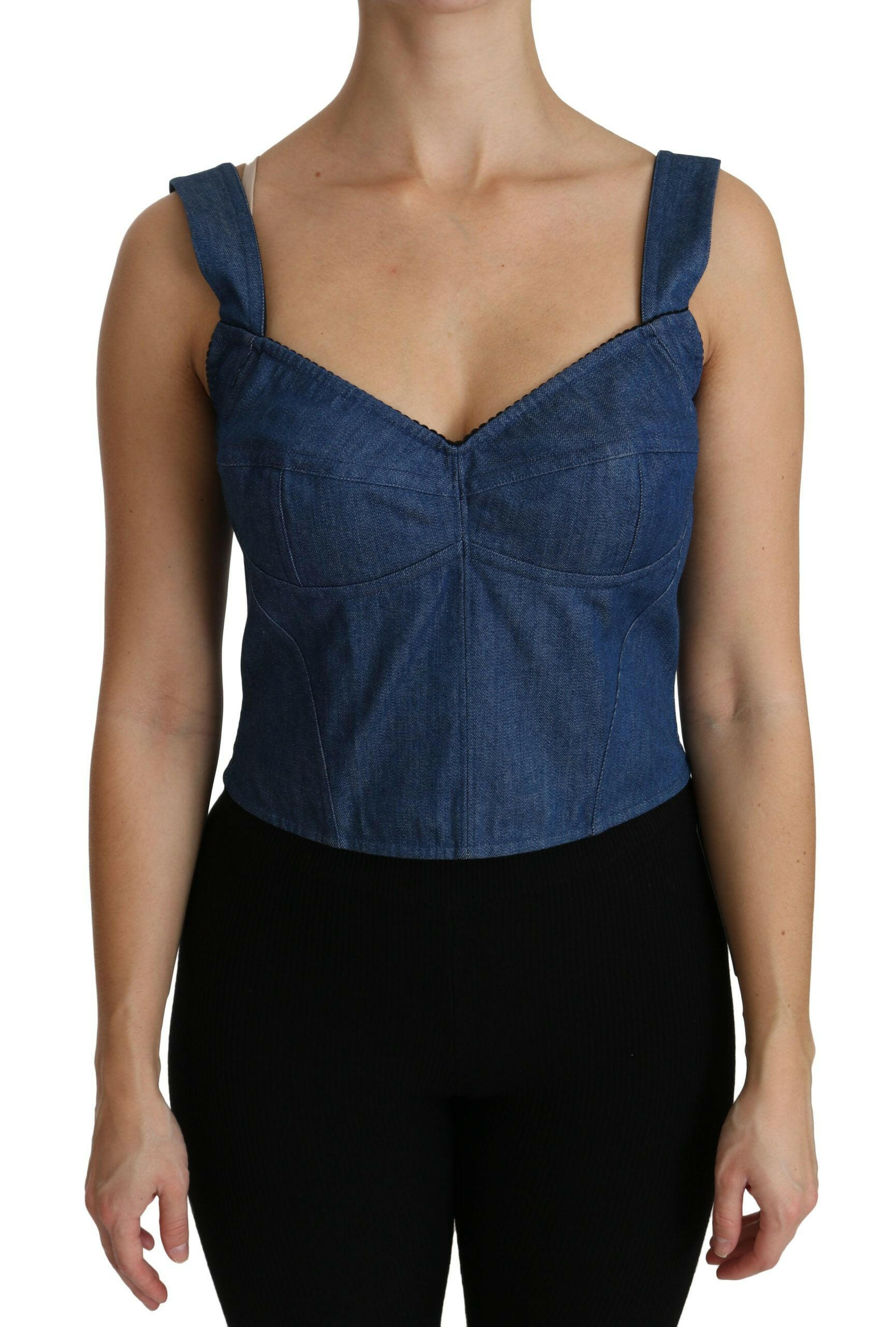 Dolce & Gabbana Blue Sleeveless Bustier Blouse Cotton Top - - Dolce & Gabbana.
