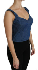Dolce & Gabbana Blue Sleeveless Bustier Blouse Cotton Top - - Dolce & Gabbana.
