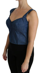 Dolce & Gabbana Blue Sleeveless Bustier Blouse Cotton Top - - Dolce & Gabbana.