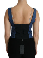 Dolce & Gabbana Blue Sleeveless Bustier Blouse Cotton Top - - Dolce & Gabbana.