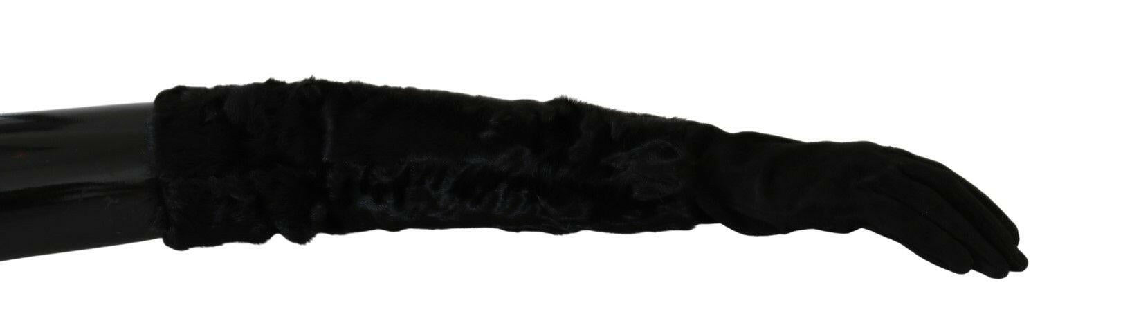 Dolce & Gabbana Black Elbow Length Mitten Suede Fur Gloves - - Dolce & Gabbana.