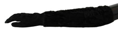Dolce & Gabbana Black Elbow Length Mitten Suede Fur Gloves - - Dolce & Gabbana.