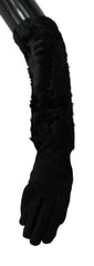 Dolce & Gabbana Black Elbow Length Mitten Suede Fur Gloves - - Dolce & Gabbana.