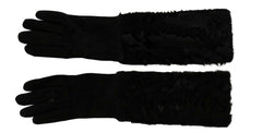 Dolce & Gabbana Black Elbow Length Mitten Suede Fur Gloves - - Dolce & Gabbana.