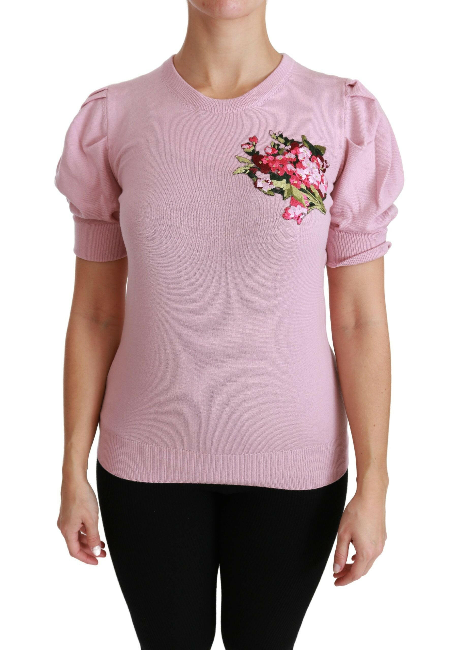 Dolce & Gabbana Pink Floral Embroidered Blouse Wool Top -   -  Dolce & Gabbana.