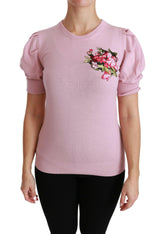 Dolce & Gabbana Pink Floral Embroidered Blouse Wool Top -   -  Dolce & Gabbana.