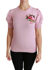 Dolce & Gabbana Pink Floral Embroidered Blouse Wool Top -   -  Dolce & Gabbana.