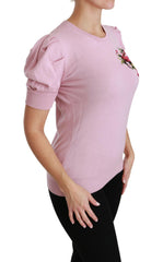 Dolce & Gabbana Pink Floral Embroidered Blouse Wool Top -   -  Dolce & Gabbana.