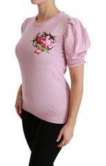 Dolce & Gabbana Pink Floral Embroidered Blouse Wool Top -   -  Dolce & Gabbana.