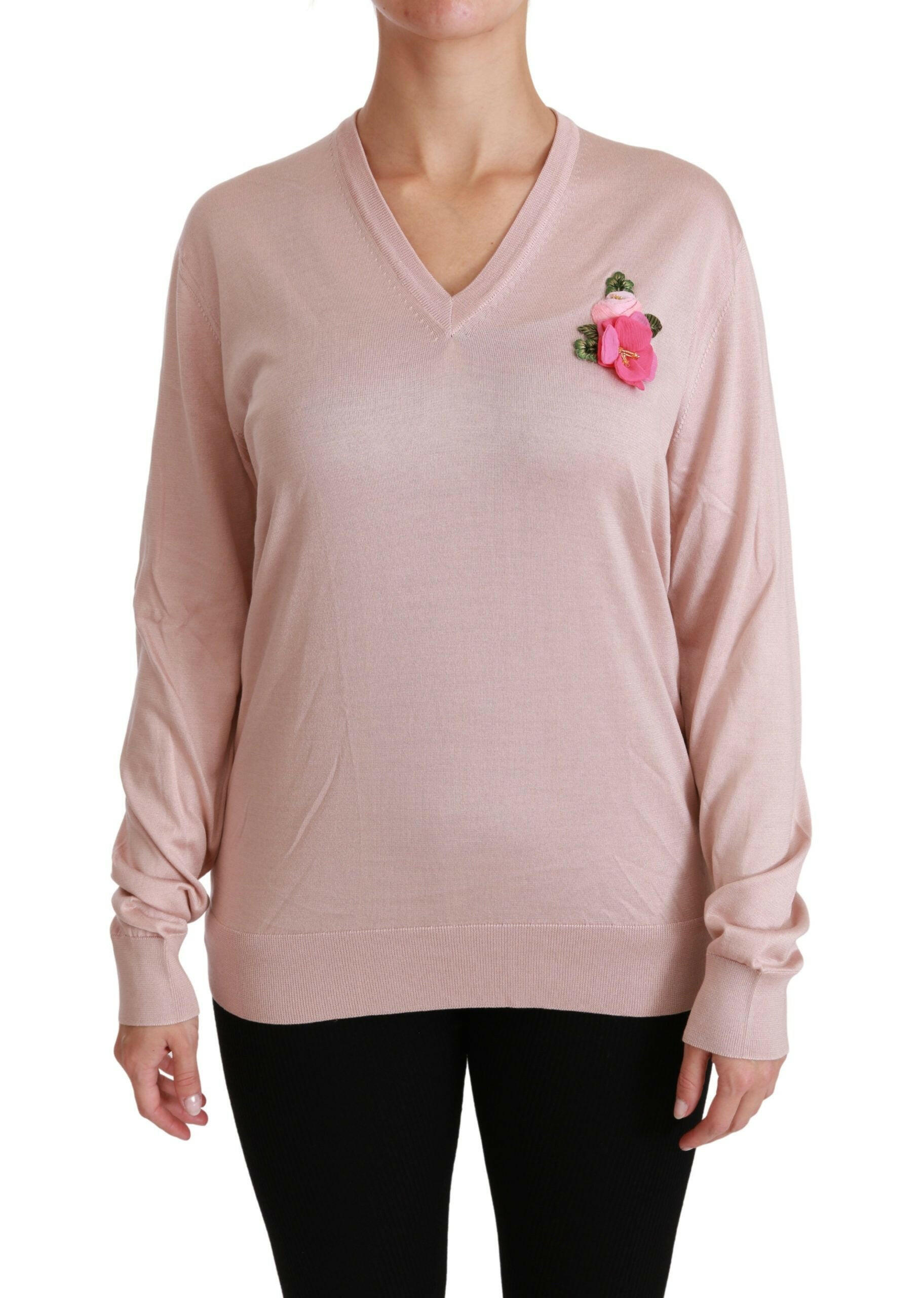 Dolce & Gabbana Pink Floral Embellished Pullover Silk Sweater -   -  Dolce & Gabbana.