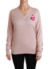 Dolce & Gabbana Pink Floral Embellished Pullover Silk Sweater -   -  Dolce & Gabbana.